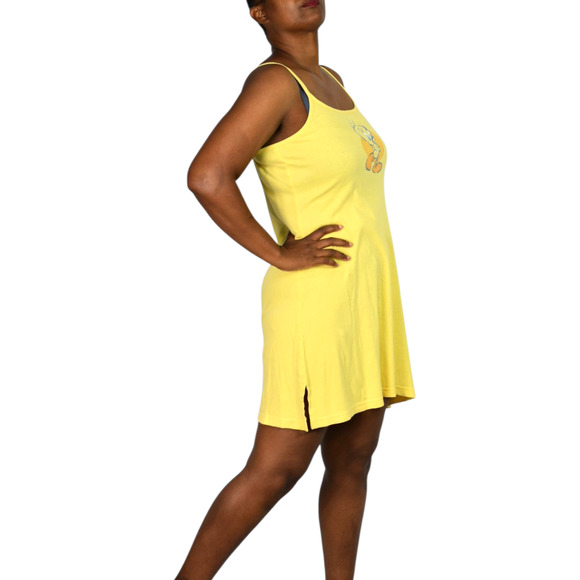Warner Bros Y2K Tweety Dress Yellow Cotton Jersey Knit Side Slits Mini Tank XS - Picture 6 of 14